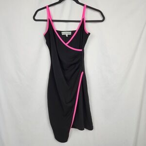 Almost Famous Womens Black Pink Spaghetti Strap Asymmetrical Hem Dress Juniors M